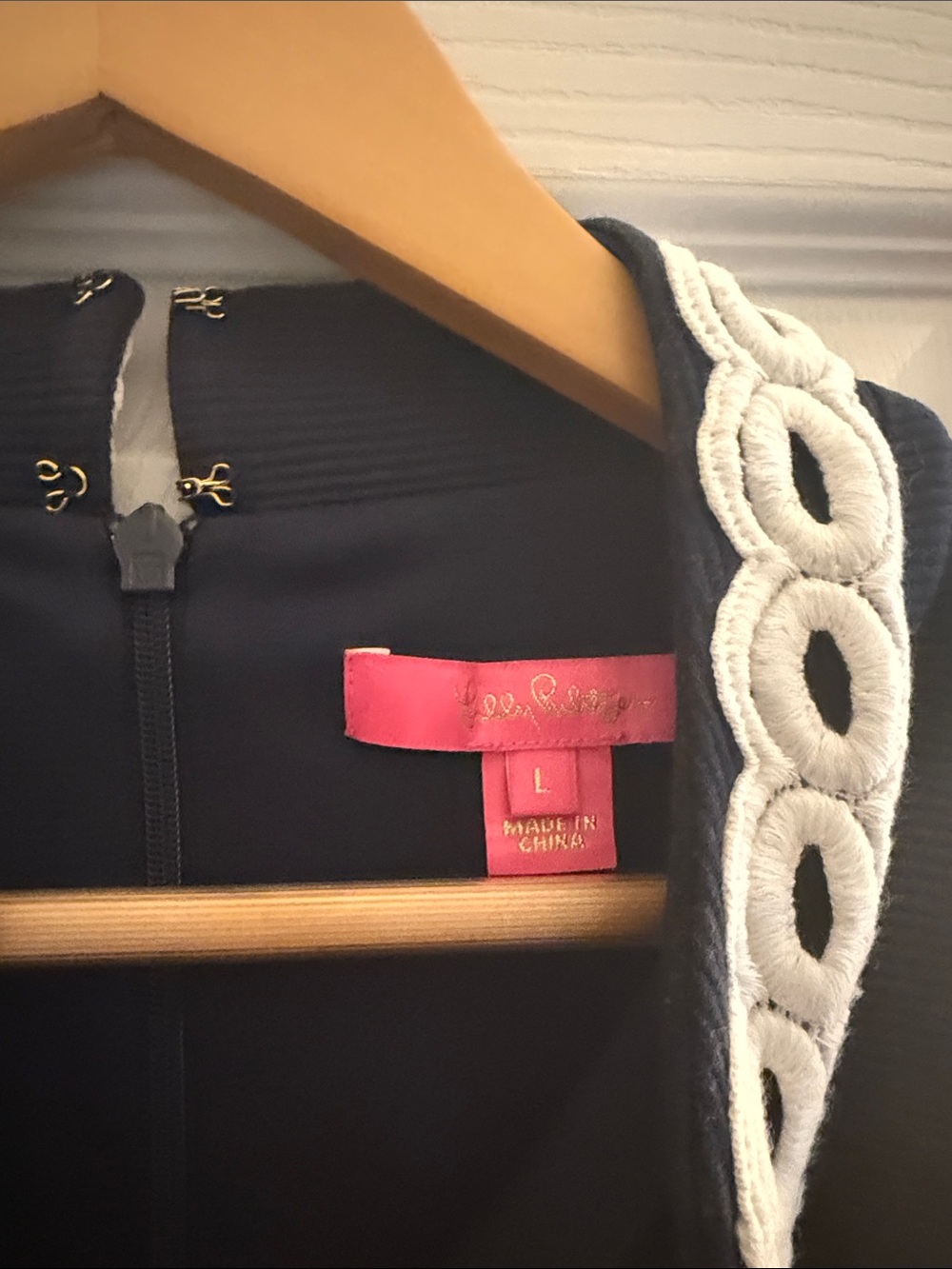 Lilly Pulitzer Navy Callista Shift Dress with White Crochet Trim - Picture 2 of 6